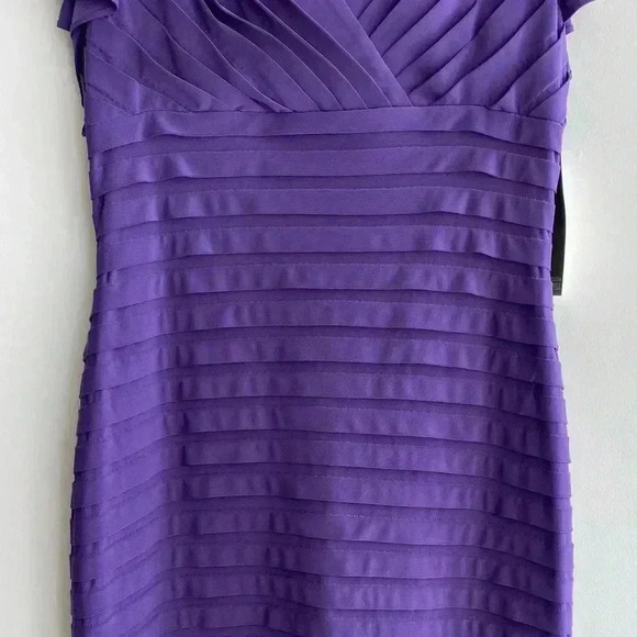 Adrianna Papell Purple Sheath Dress with Flutter Sleeves & Shutter Pleats - Picture 16 of 16